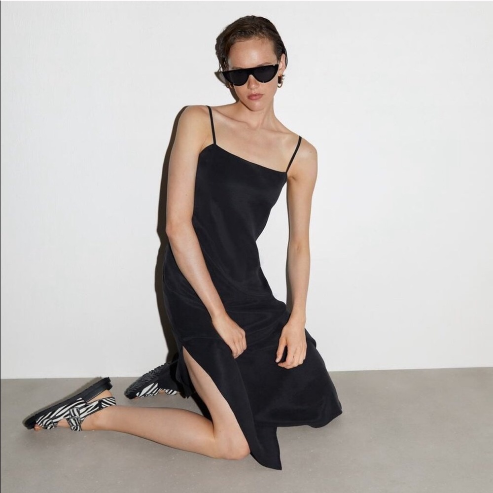 COPY - zara fillsens black midi slip dress